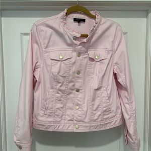 Talbots Light Pink Ruffle-Trim Denim Jacket. Size XL.